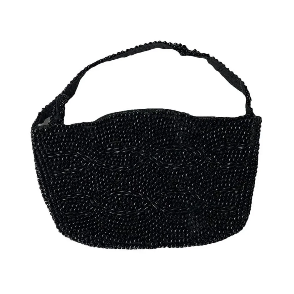 La Regale Black Beaded Clutch Purse Small Vintage